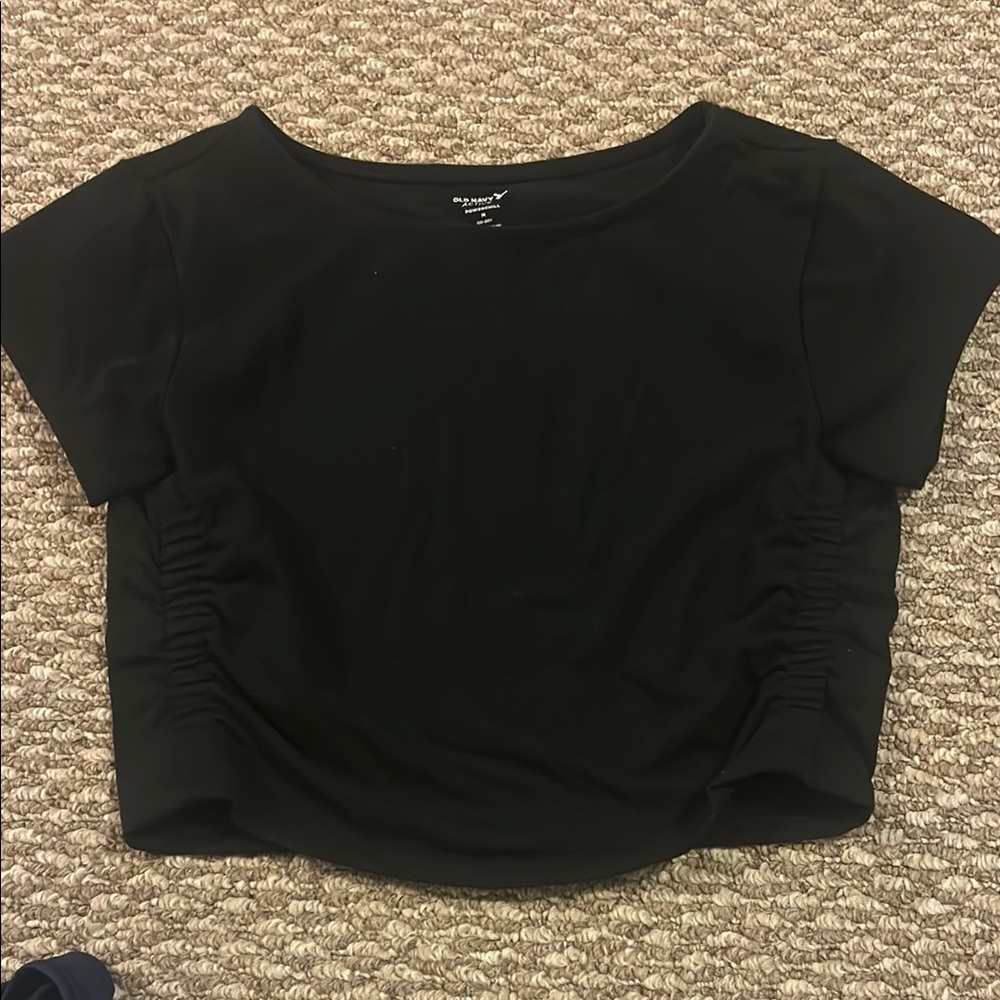 Old Navy Black Cap Sleeve Ruched Crop T-Shirt